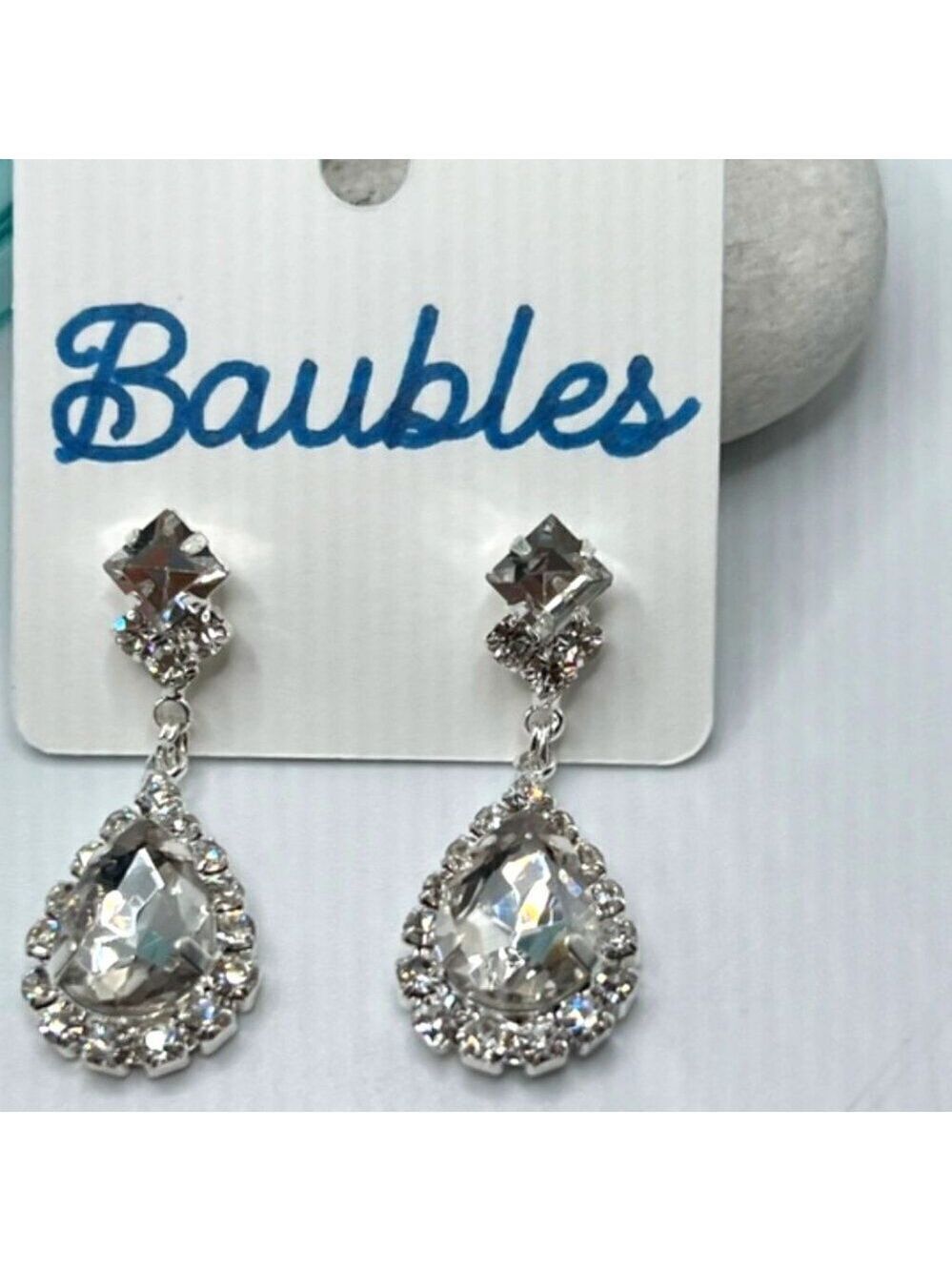 Baubles Chandelier Earrings Set with Clear Austrian Crystals In Rhodium Plated